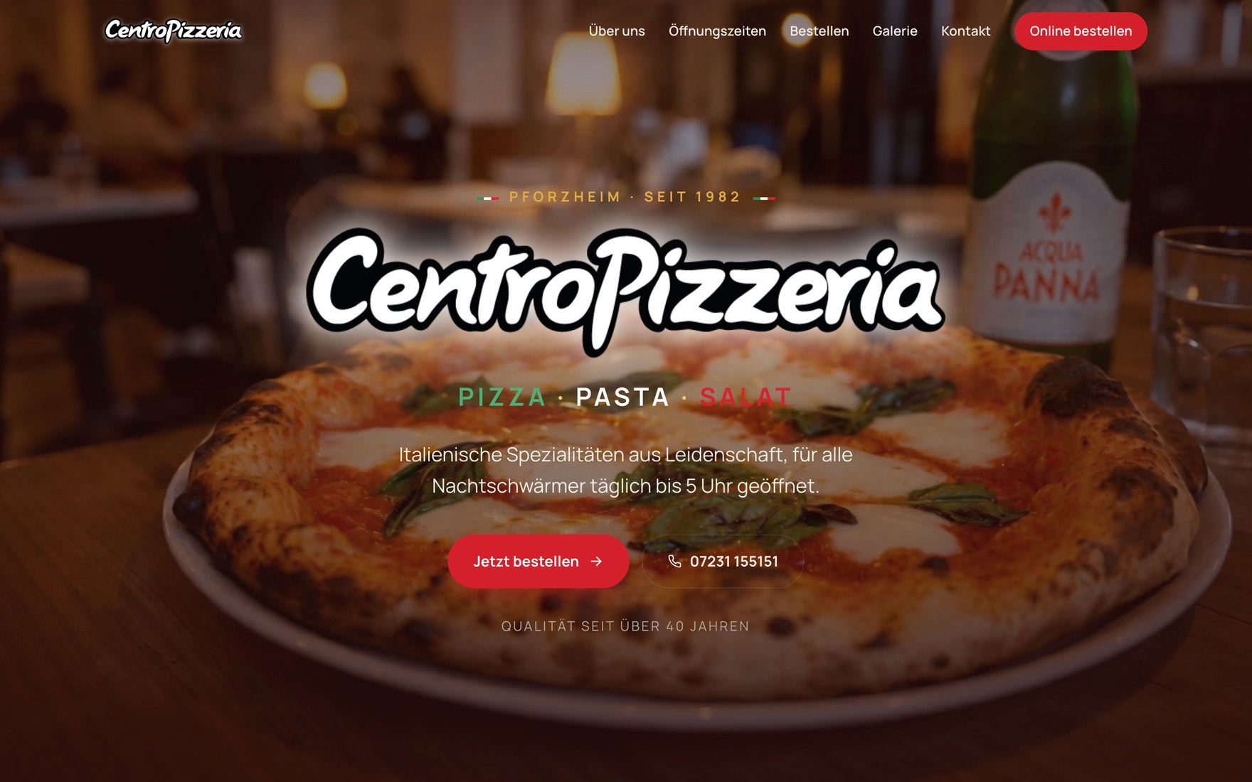 Website Centro Pizzeria Pforzheim in der Desktop-Ansicht