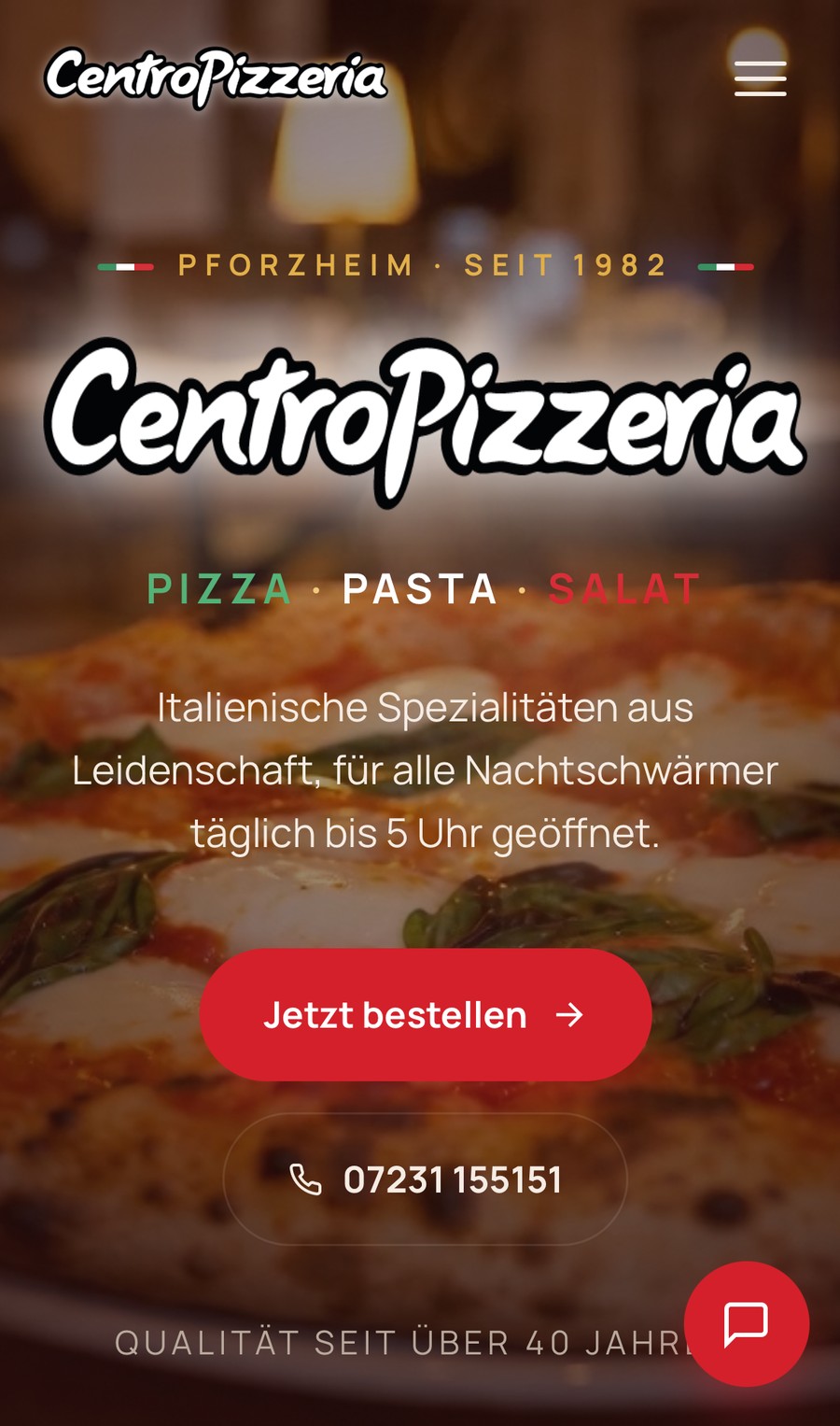 Website Centro Pizzeria in der mobilen Ansicht