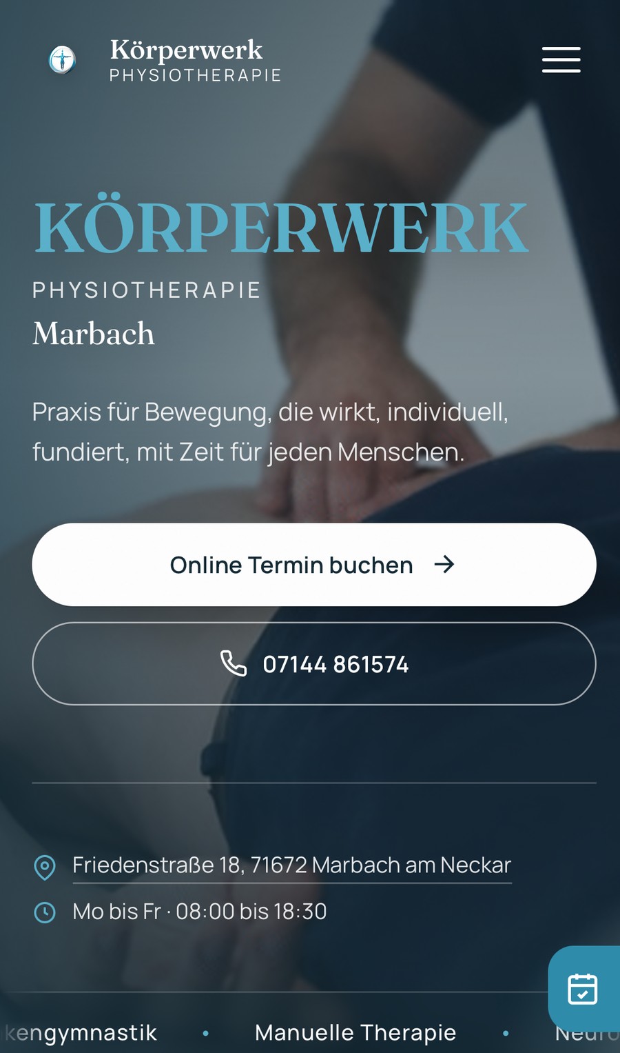 Website Körperwerk Physiotherapie in der mobilen Ansicht