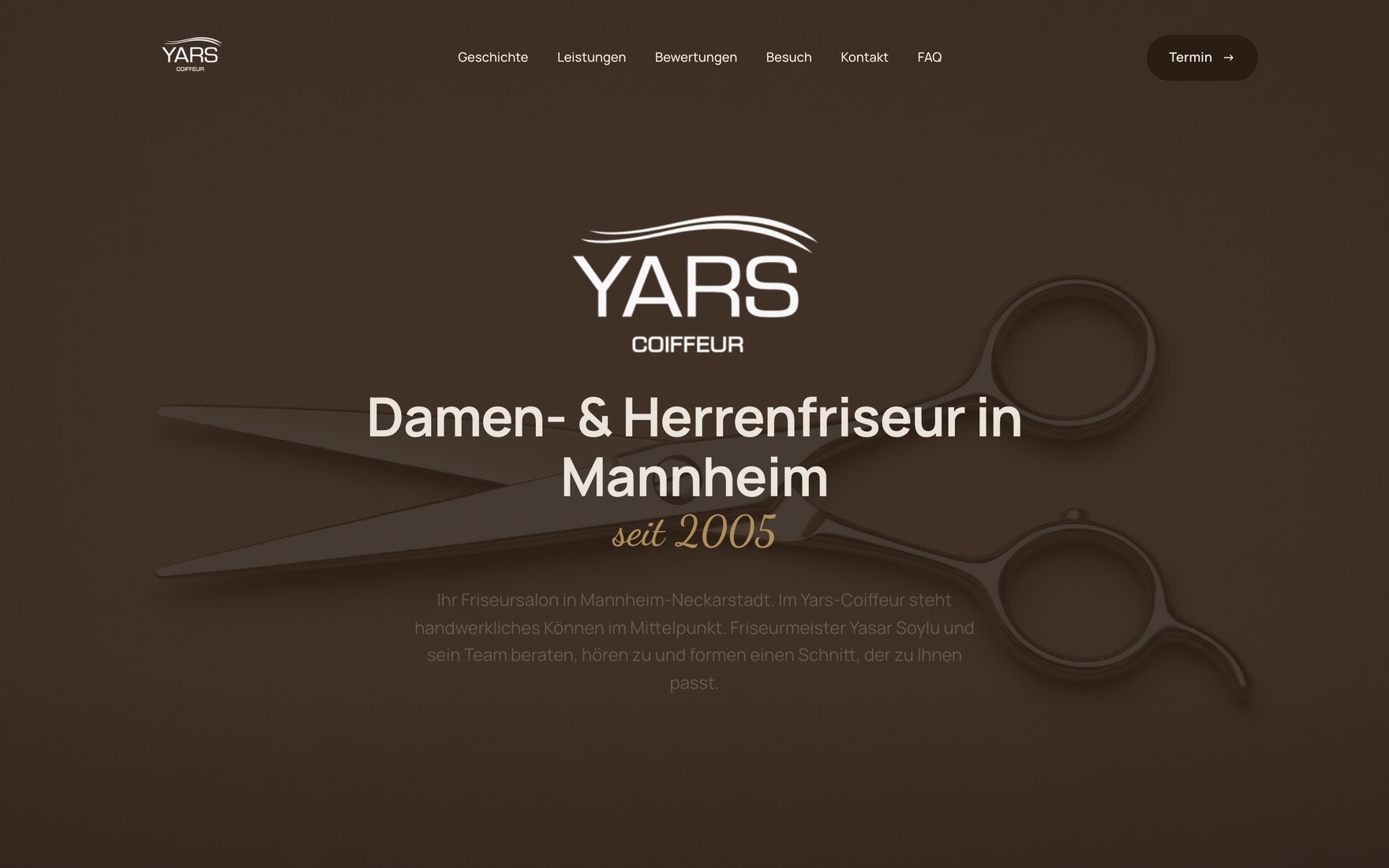 Website YARS Coiffeur in der Desktop-Ansicht