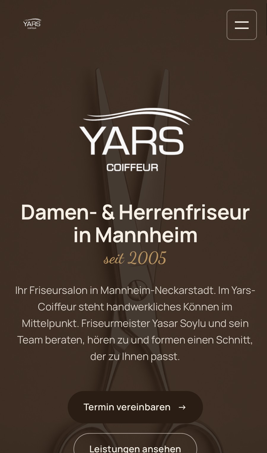 Website YARS Coiffeur in der mobilen Ansicht